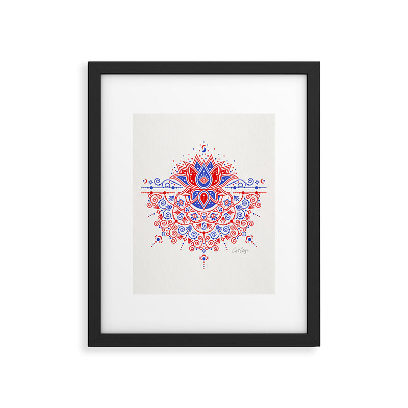 Sacred Lotus Mandala - Red & Blue Palette Framed Art Print Gallery Image 5