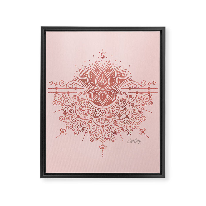 Sacred Lotus Mandala - Rose Gold & Blush Palette Framed Canvas Print Gallery Image 1