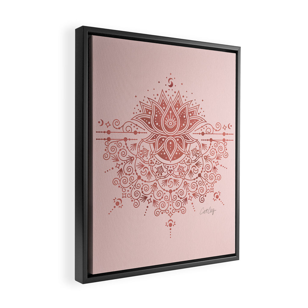 Sacred Lotus Mandala - Rose Gold & Blush Palette Framed Canvas Print Gallery Image 2