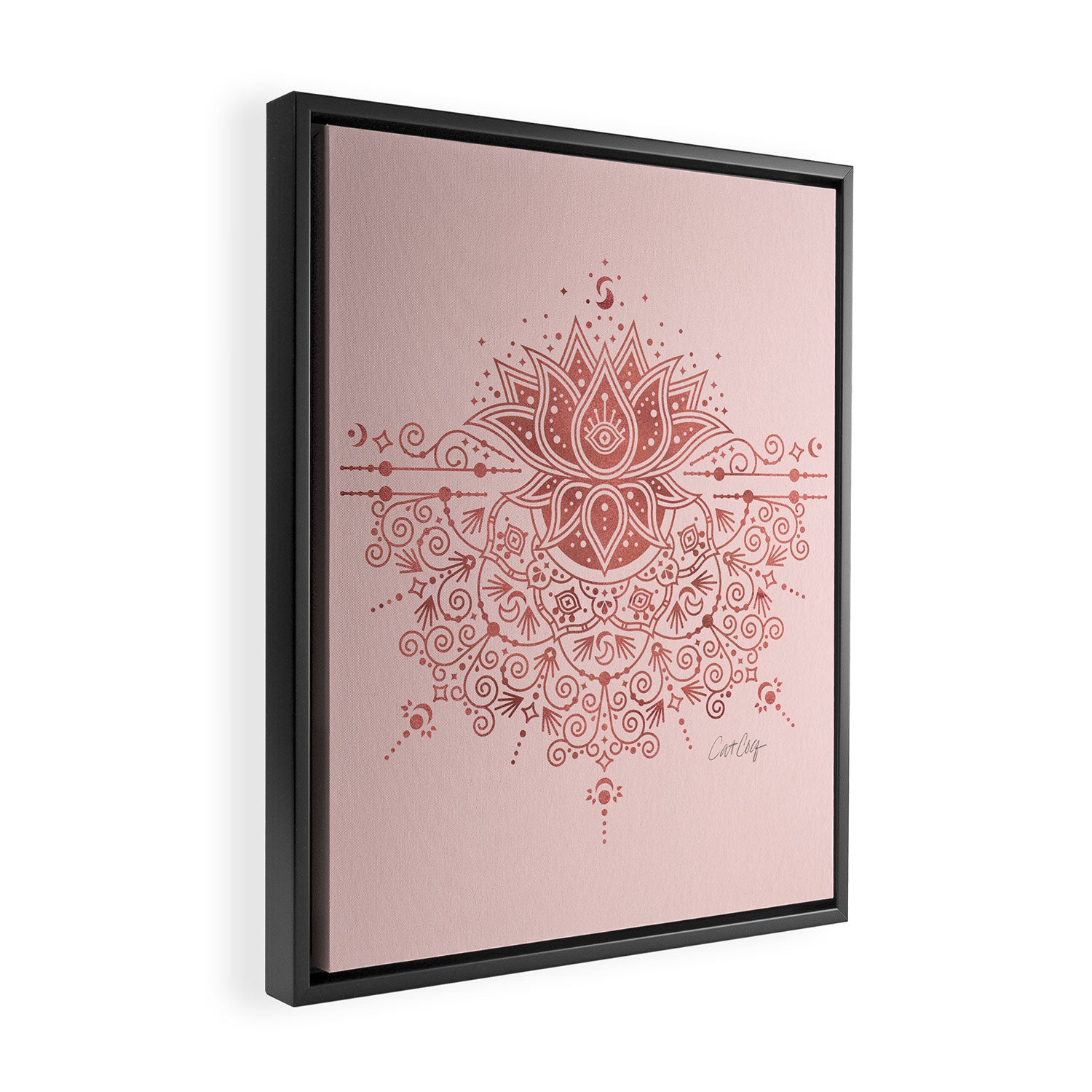 Sacred Lotus Mandala - Rose Gold & Blush Palette Framed Canvas Print Gallery Image 2