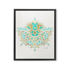 Sacred Lotus Mandala - Turquoise & Gold Palette Framed Canvas Print Gallery Image 6