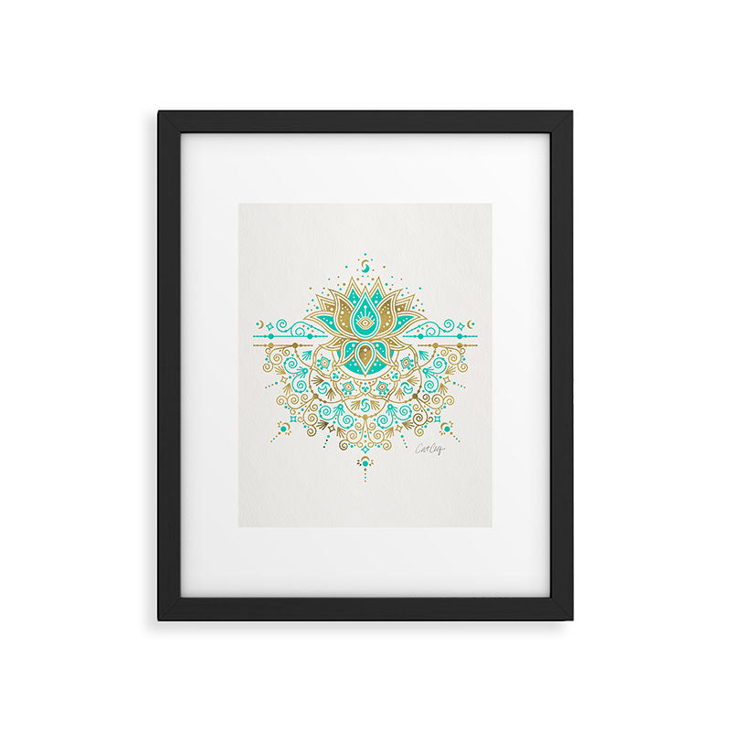Sacred Lotus Mandala - Turquoise & Gold Palette Framed Art Print Gallery Image 5