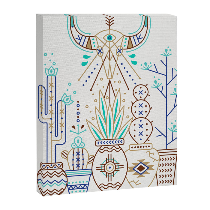 Santa Fe Garden - Turquoise & Brown Canvas Print Gallery Image 1