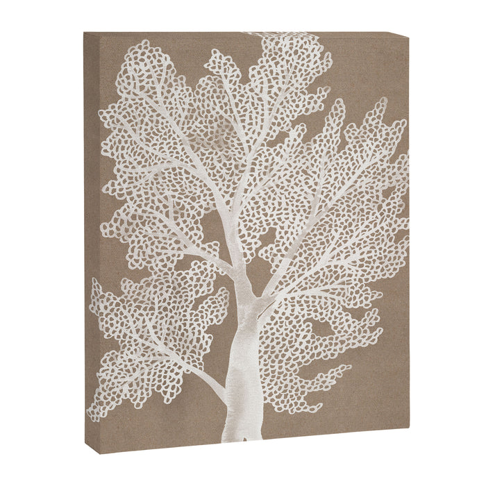 Sea Fan Coral - White on Kraft Canvas Print Gallery Image 1