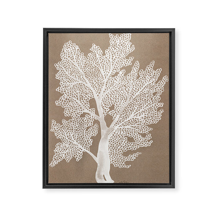 Sea Fan Coral - White on Kraft Framed Canvas Print Gallery Image 1