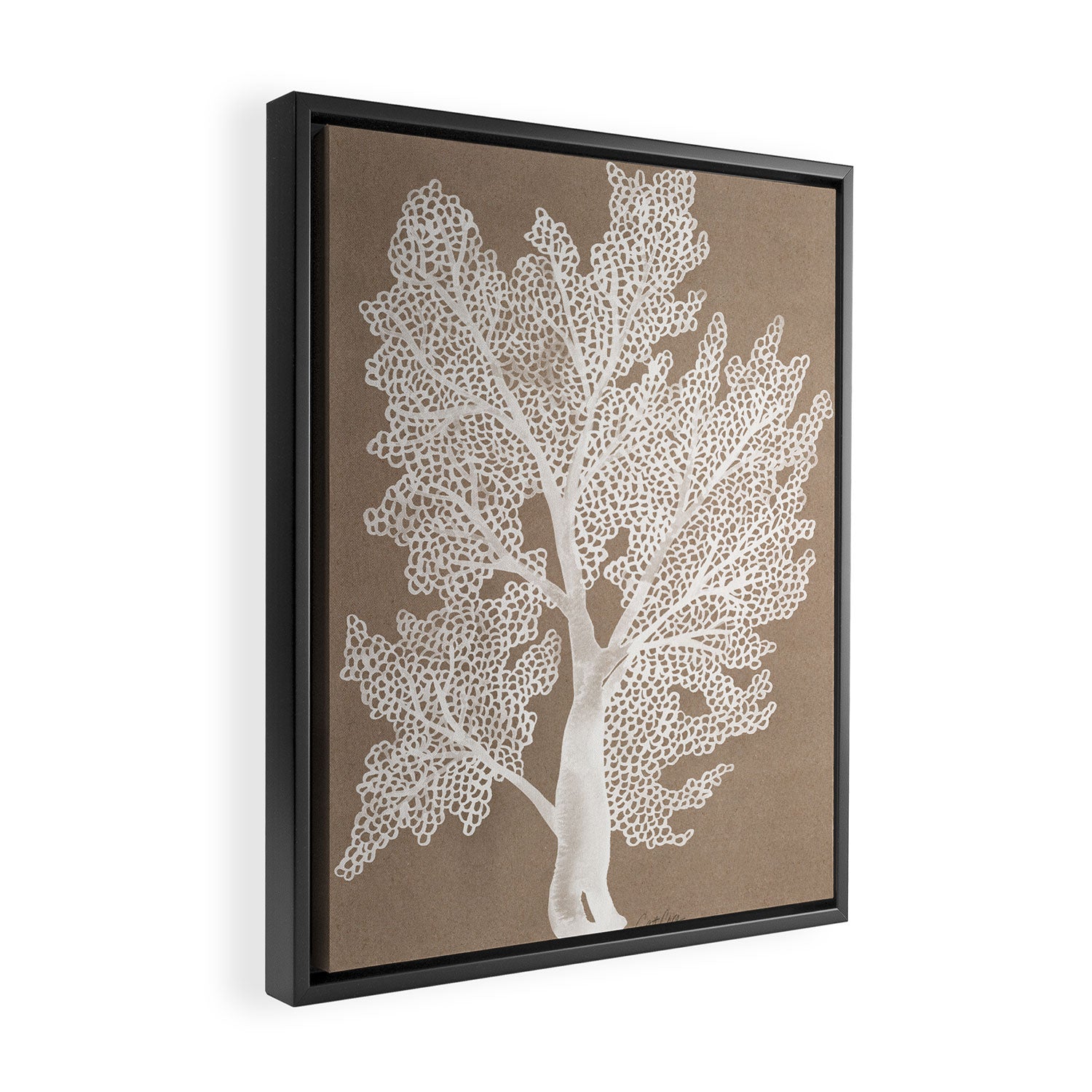 Sea Fan Coral - White on Kraft Framed Canvas Print Gallery Image 2