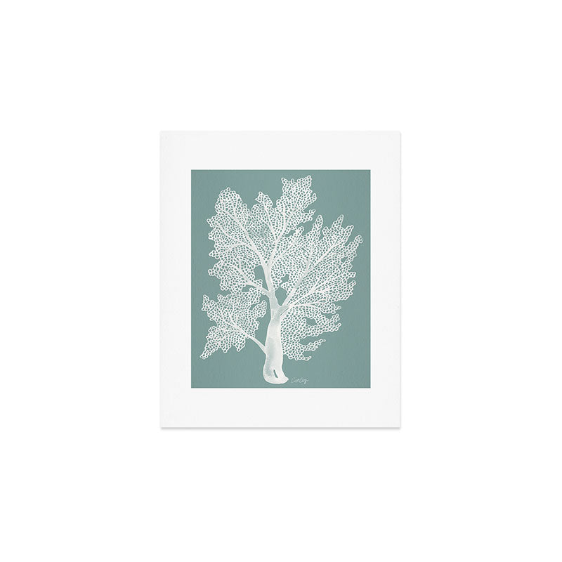 Sea Fan Coral - White on Mint Art Print Gallery Image 1