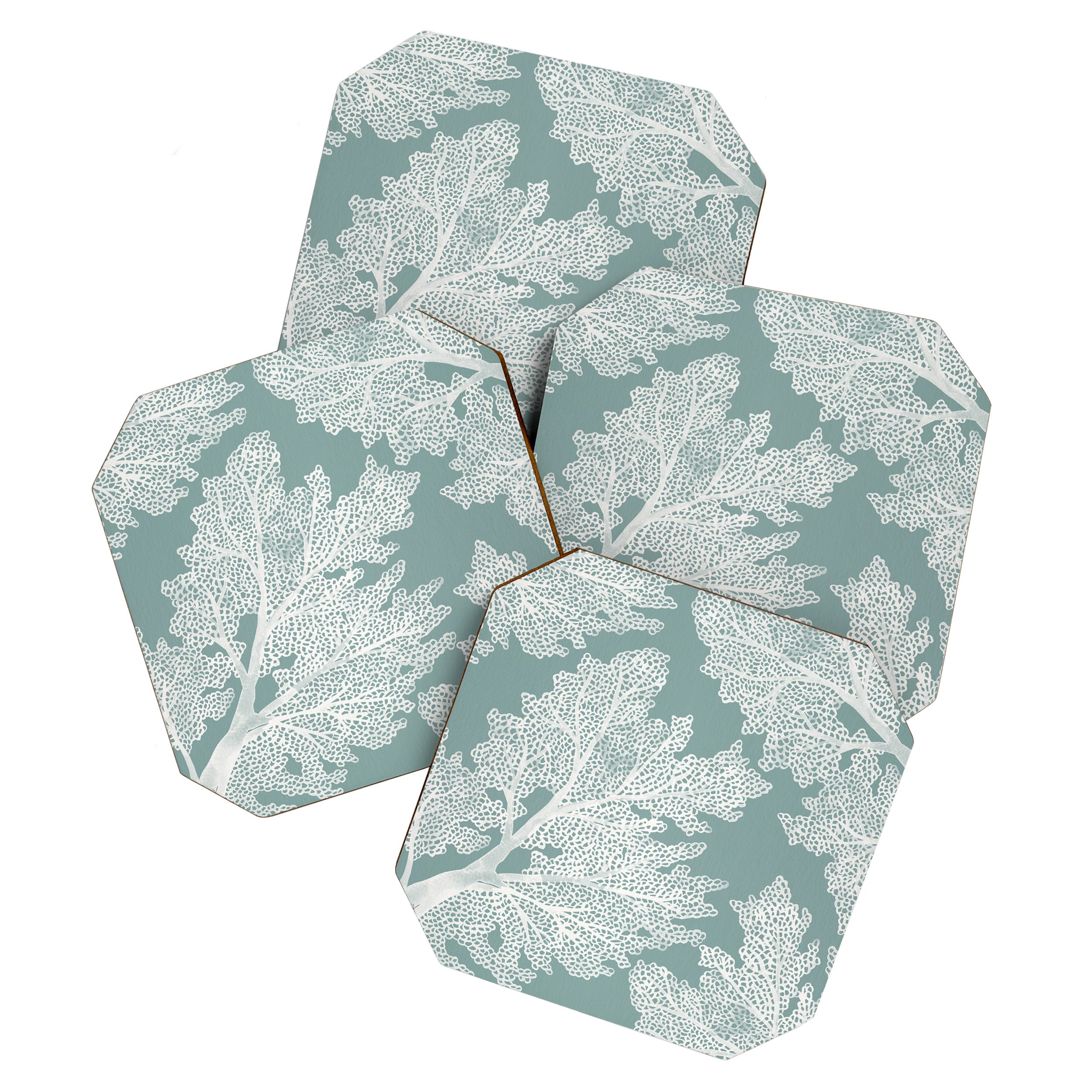 Sea Fan Coral - White on Mint Coaster Gallery Image 1