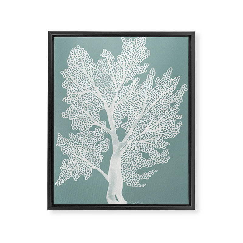 Sea Fan Coral - White on Mint Framed Canvas Print Gallery Image 6
