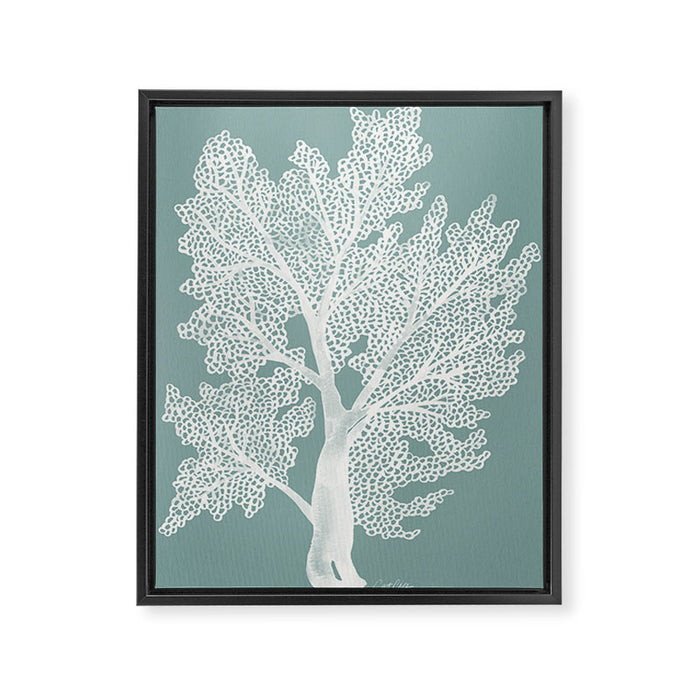 Sea Fan Coral - White on Mint Framed Canvas Print Gallery Image 1