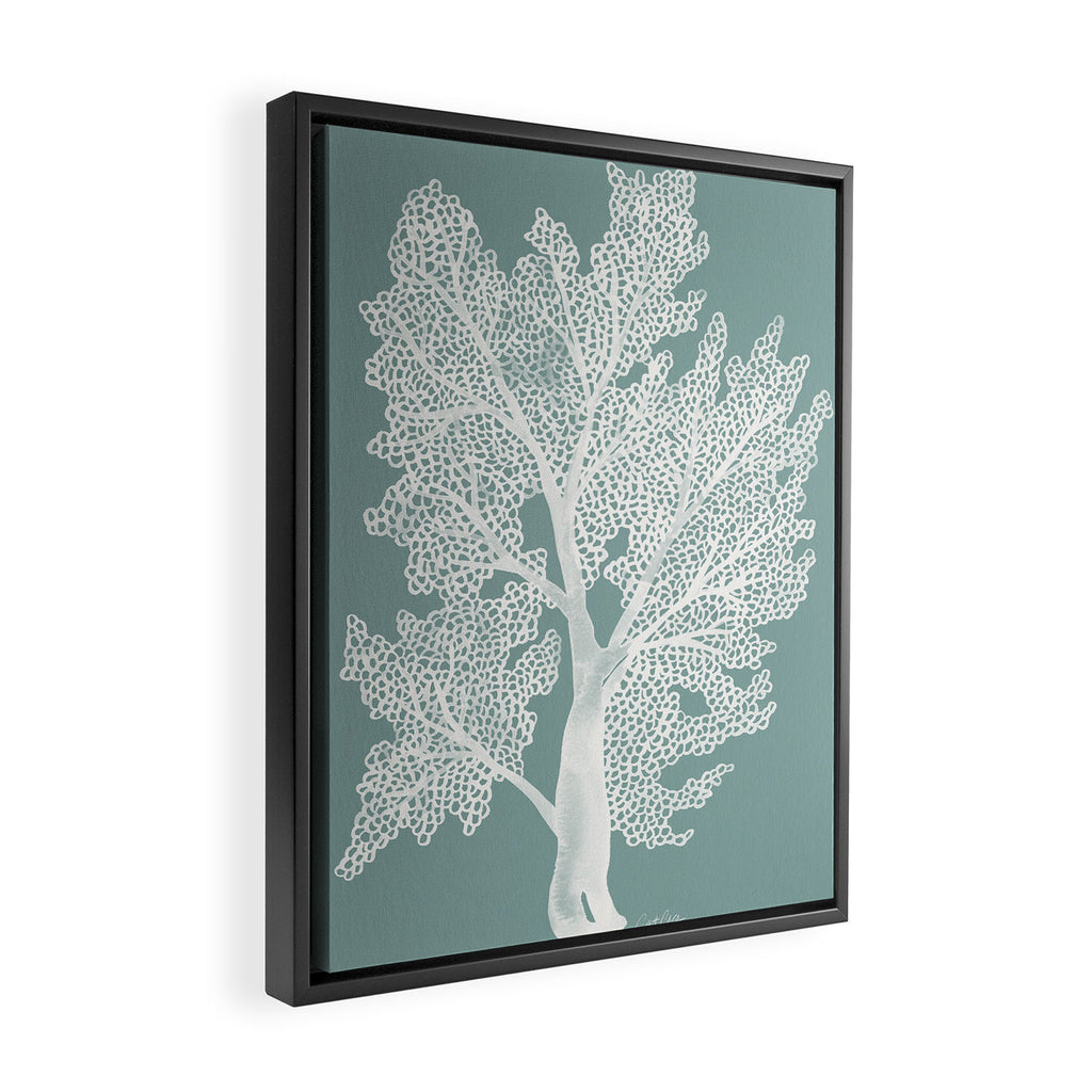 Sea Fan Coral - White on Mint Framed Canvas Print Gallery Image 2