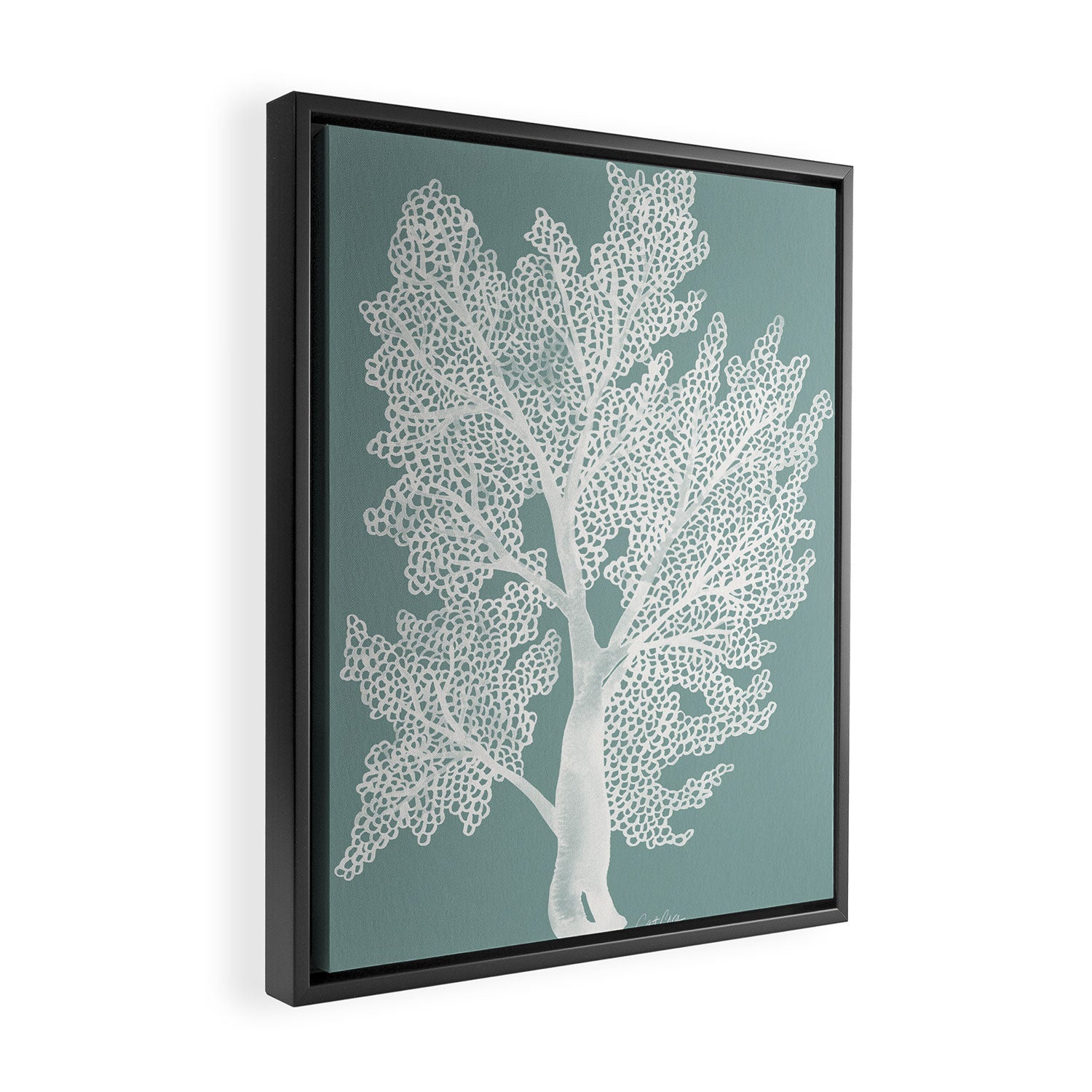 Sea Fan Coral - White on Mint Framed Canvas Print Gallery Image 2