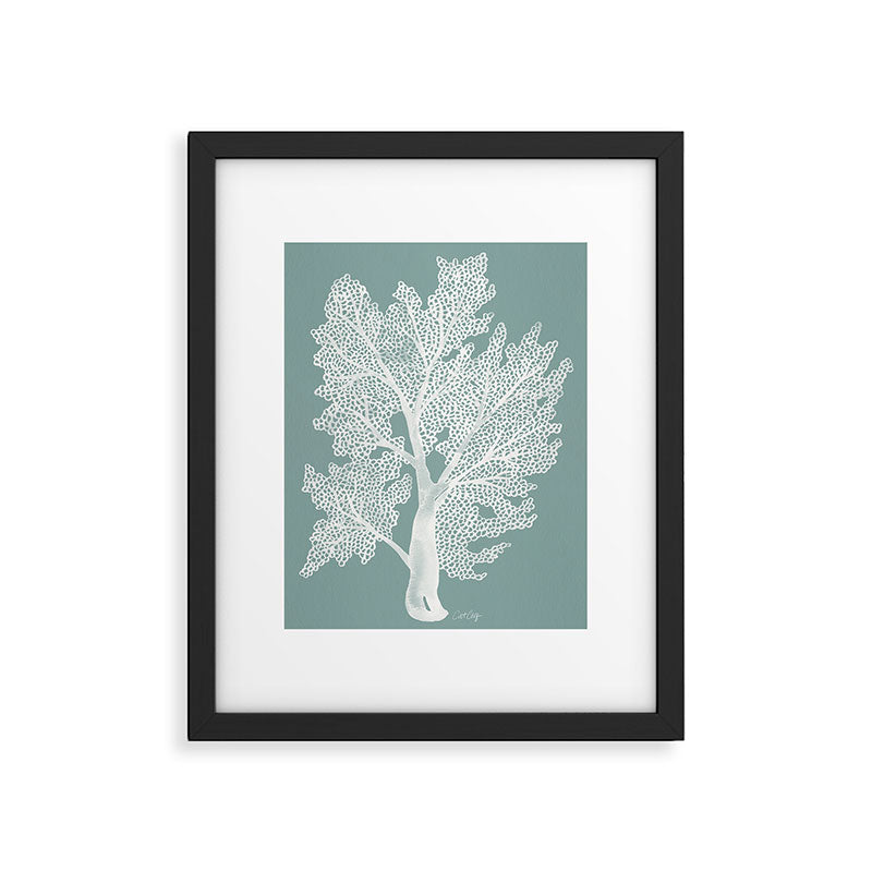 Sea Fan Coral - White on Mint Framed Art Print Gallery Image 5