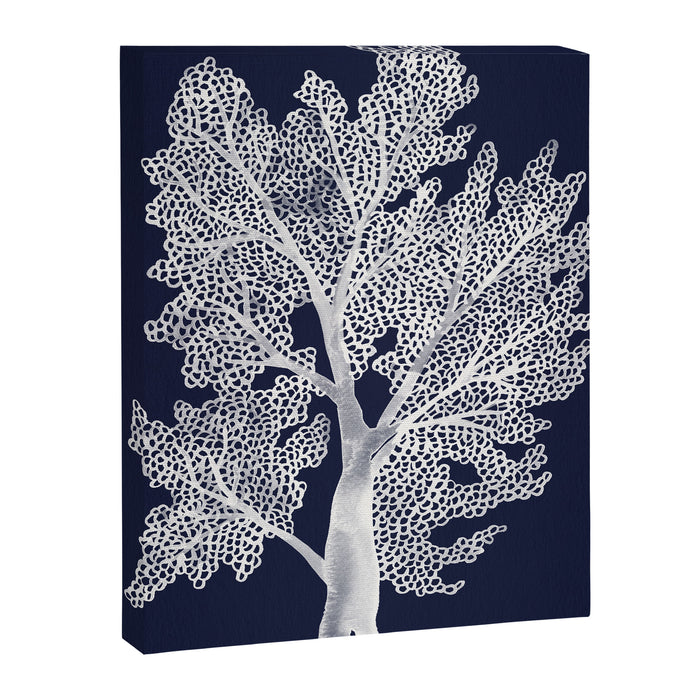 Sea Fan Coral - White on Navy Canvas Print Gallery Image 1