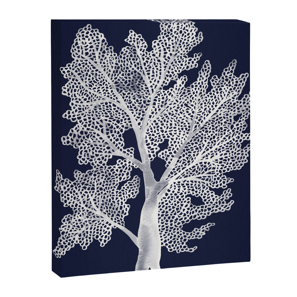 Sea Fan Coral - White on Navy Canvas Print Gallery Image 8