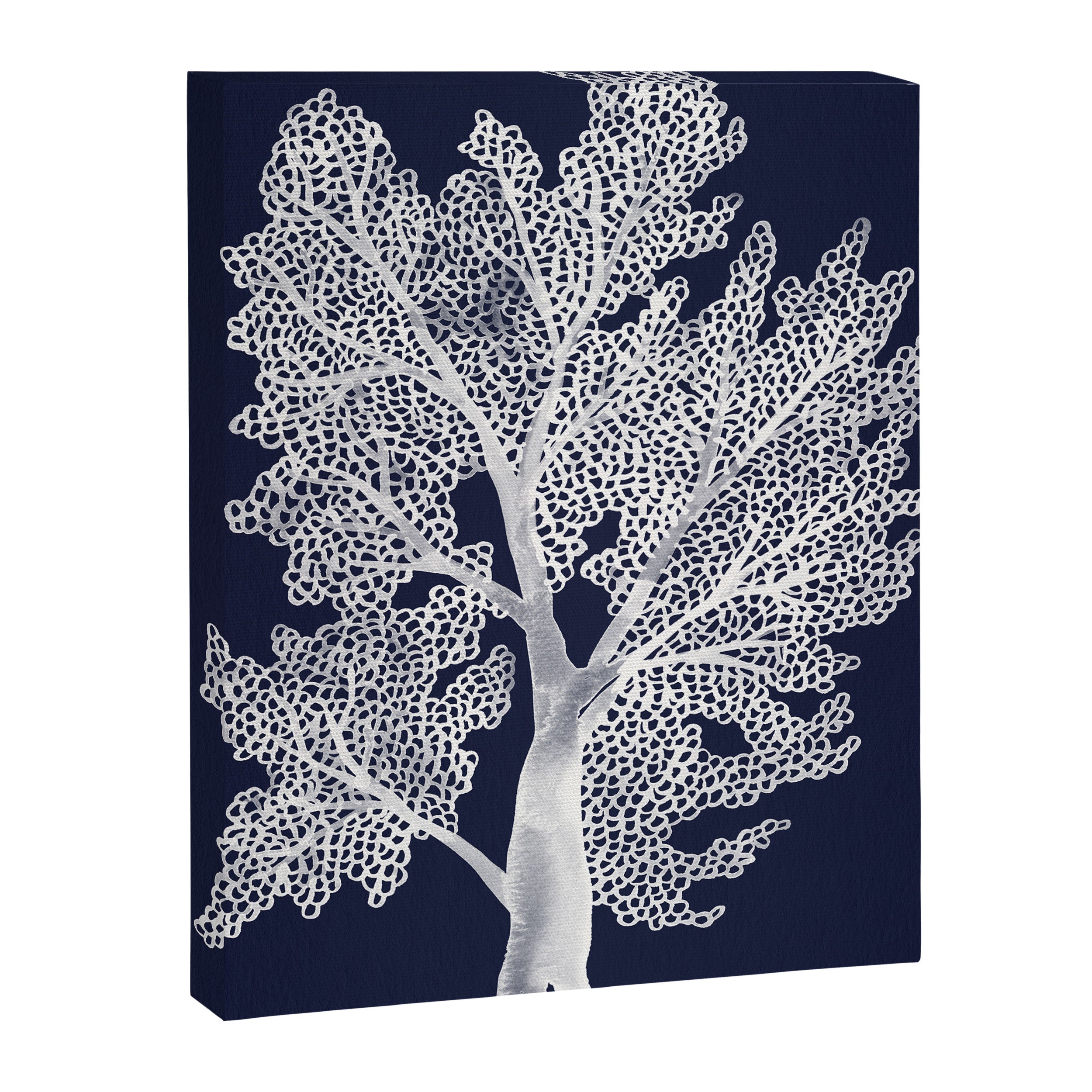 Sea Fan Coral - White on Navy Canvas Print Gallery Image 8