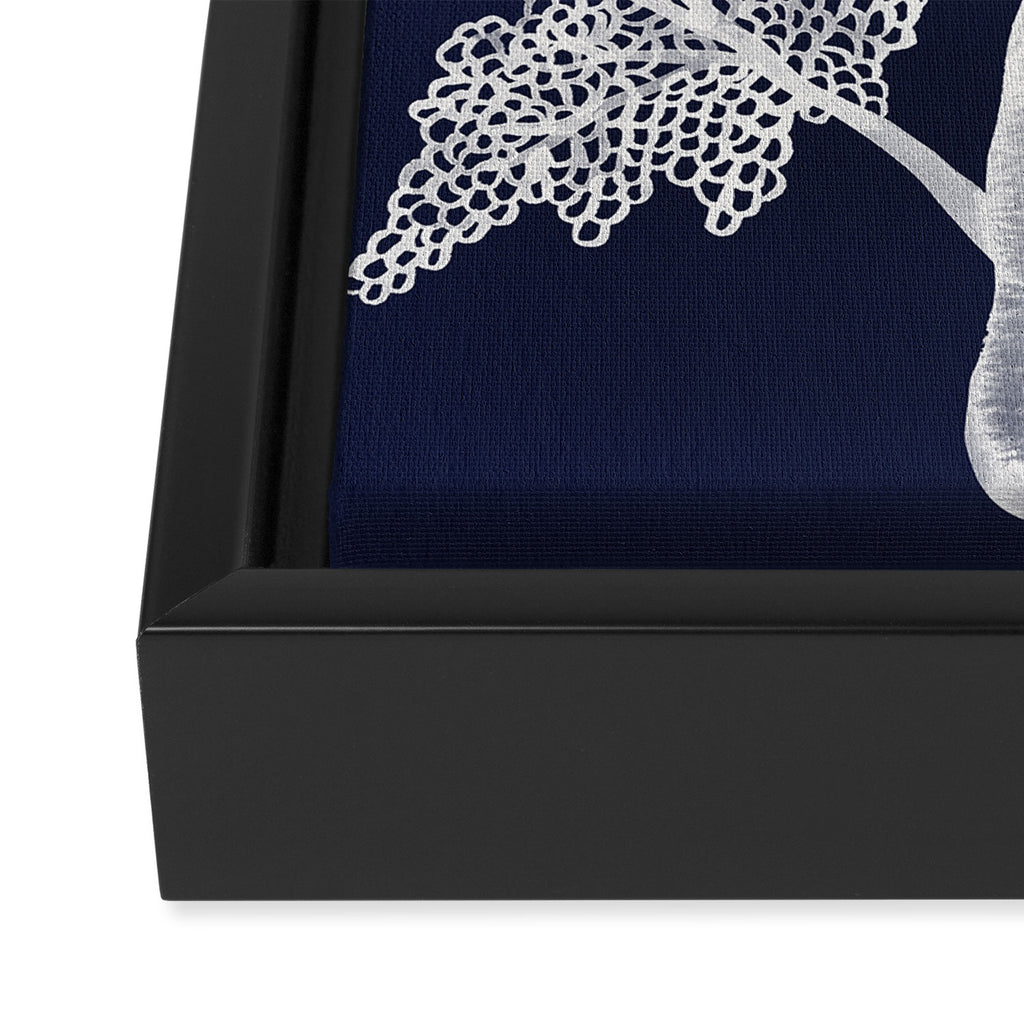 Sea Fan Coral - White on Navy Framed Canvas Print Gallery Image 3