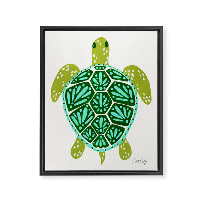 Sea Turtle - Green Palette Framed Canvas Print Gallery Image 1