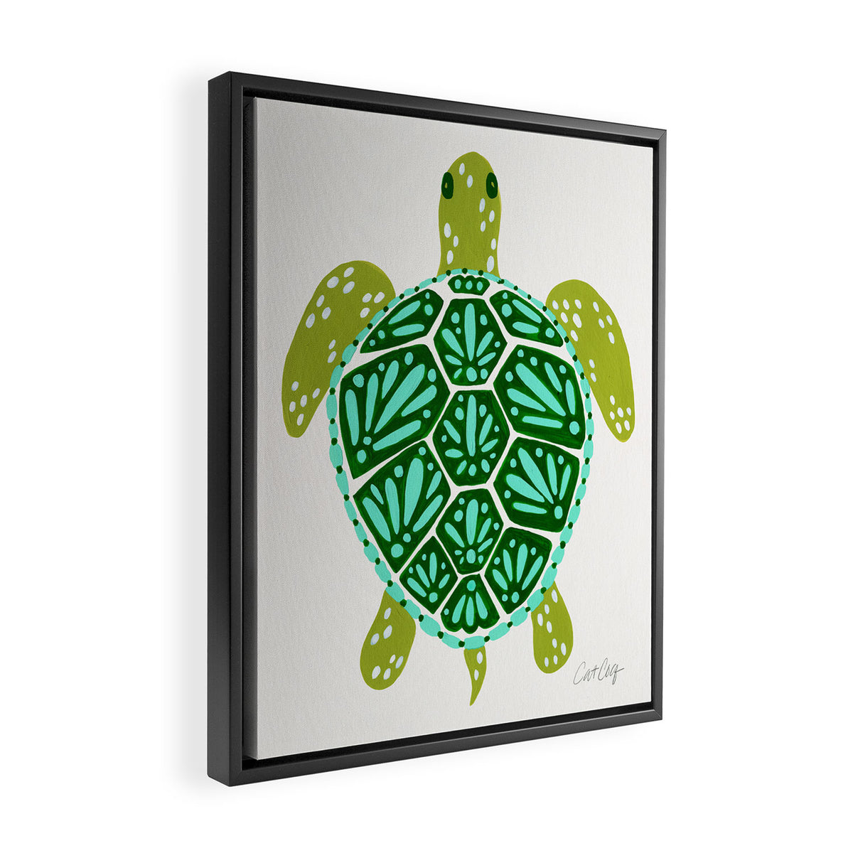 Sea Turtle - Green Palette Framed Canvas Print Gallery Image 2