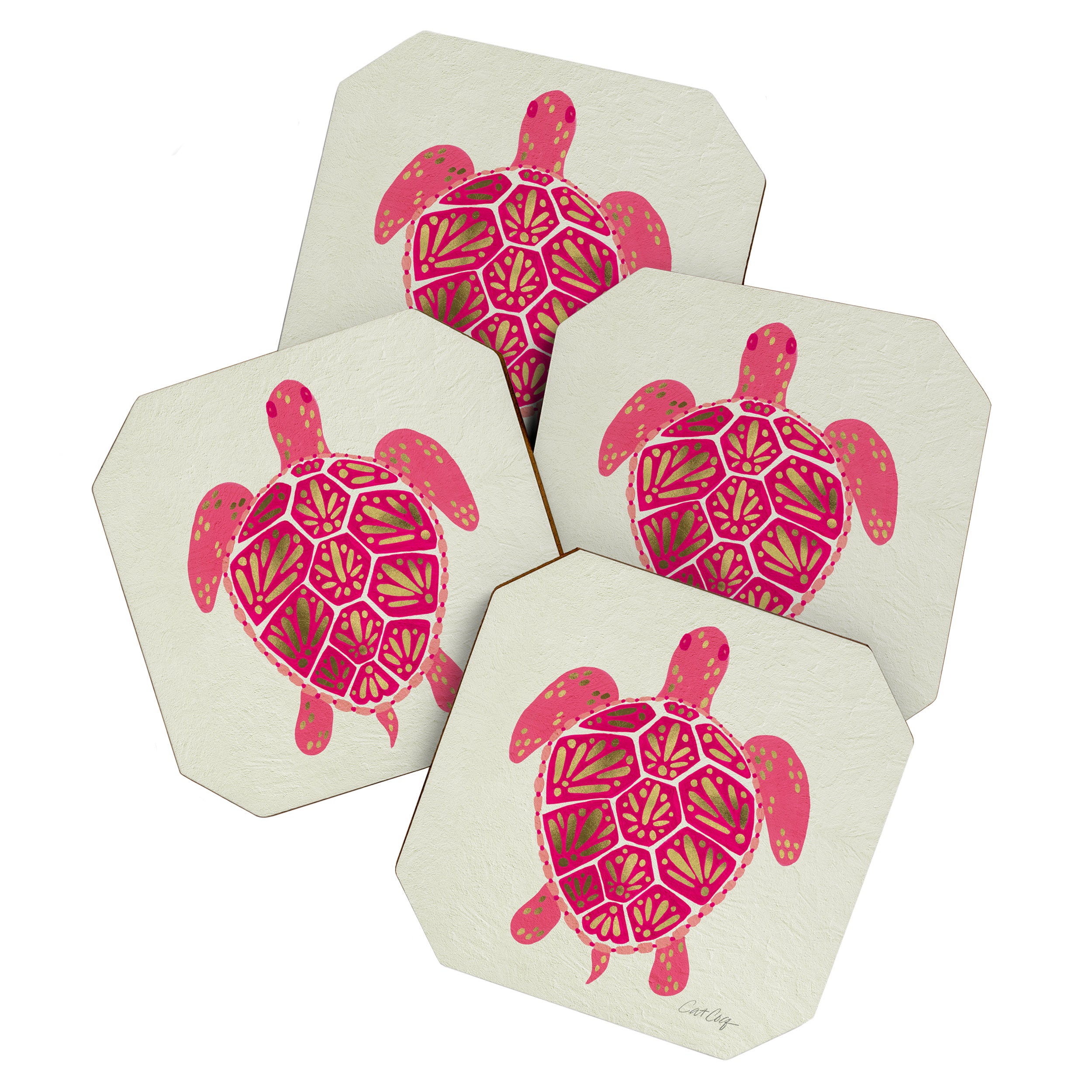 Sea Turtle in Pink & Gold Coaster Gallery Image 1