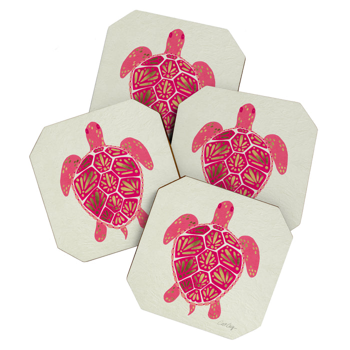 Sea Turtle in Pink & Gold Coaster Gallery Image 1
