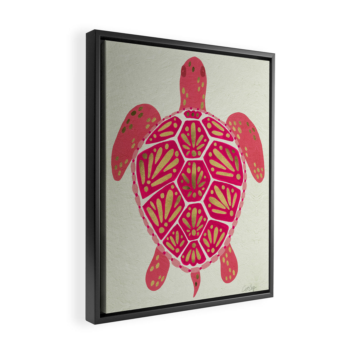 Sea Turtle in Pink & Gold Framed Canvas Print Gallery Image 2