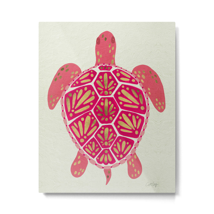 Sea Turtle in Pink & Gold Metal Print Gallery Image 1