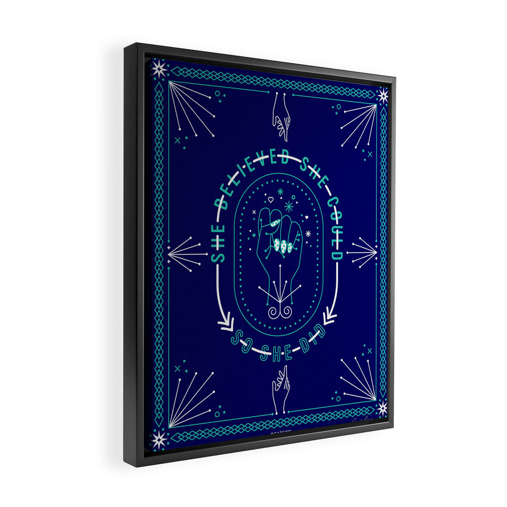 She Believed - Navy & Turquoise Palette Framed Canvas Print Gallery Image 2