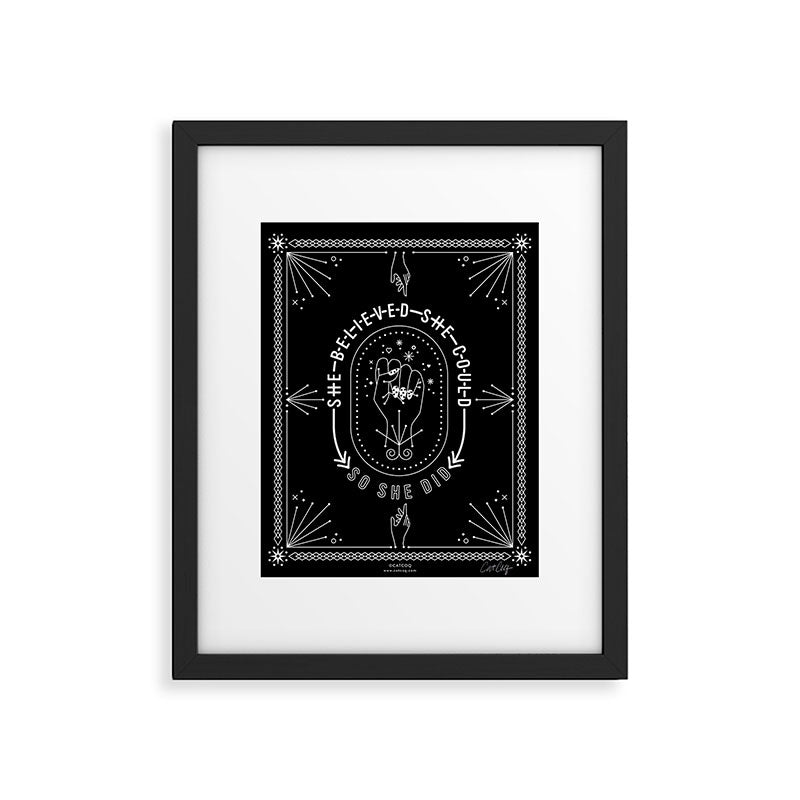 She Believed She Could So She Did - White Ink on Black Framed Art Print Gallery Image 5