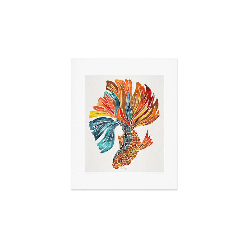 Siamese Fighting Fish - Orange & Blue Art Print Gallery Image 1