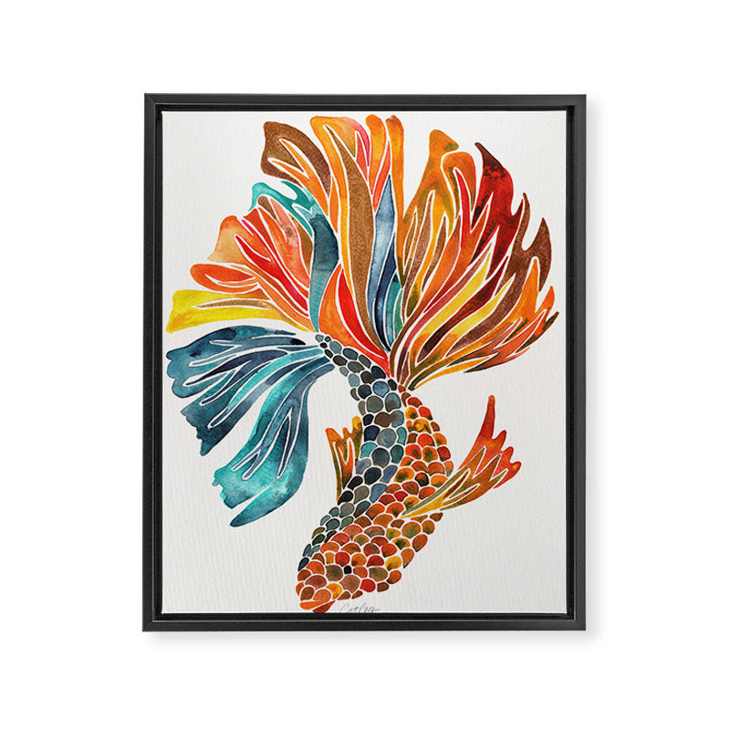 Siamese Fighting Fish - Orange & Blue Framed Canvas Print Gallery Image 6