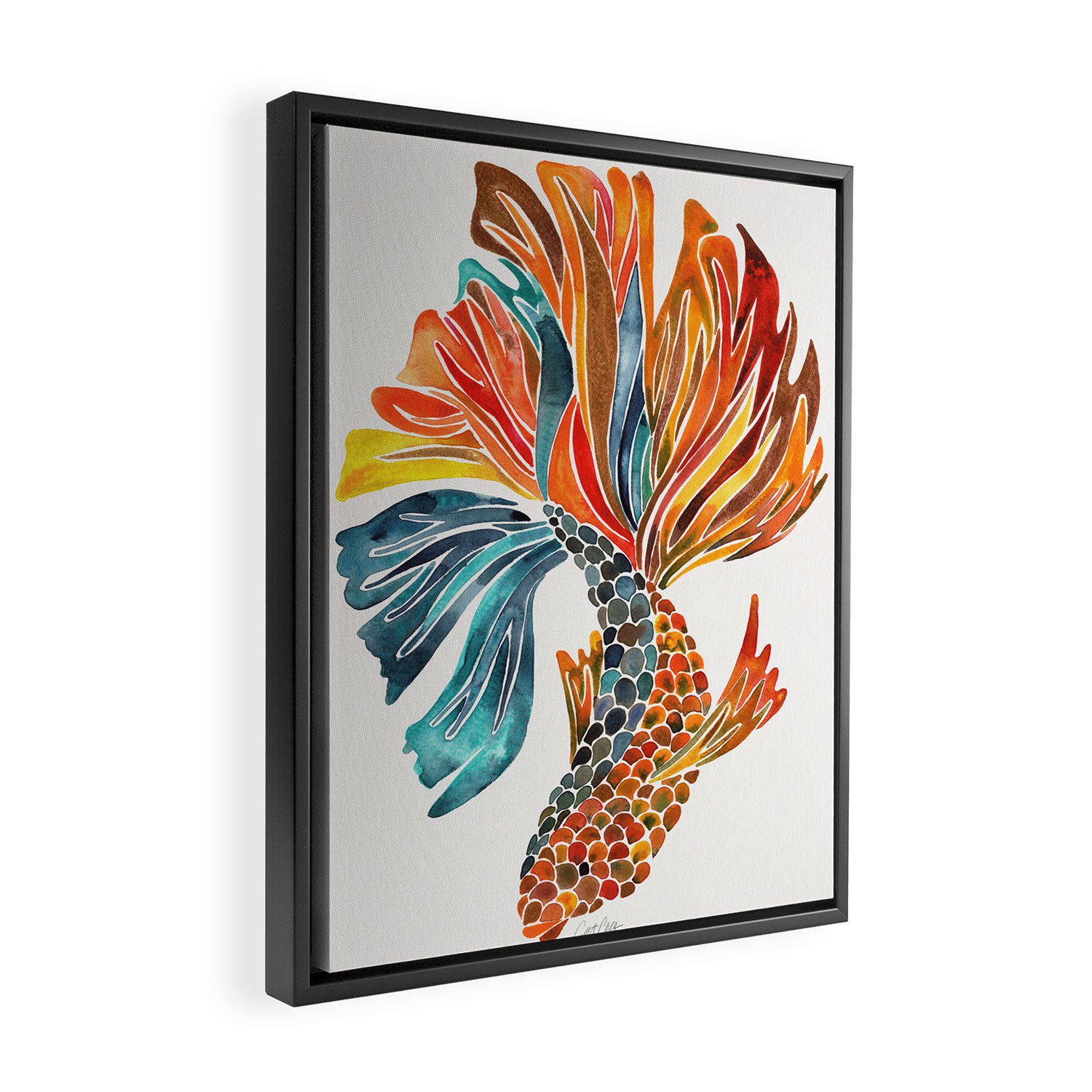 Siamese Fighting Fish - Orange & Blue Framed Canvas Print Gallery Image 2
