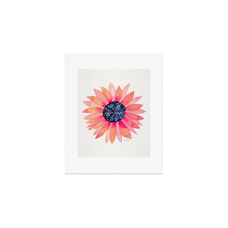Single Sunflower â Pink & Indigo Art Print Gallery Image 1