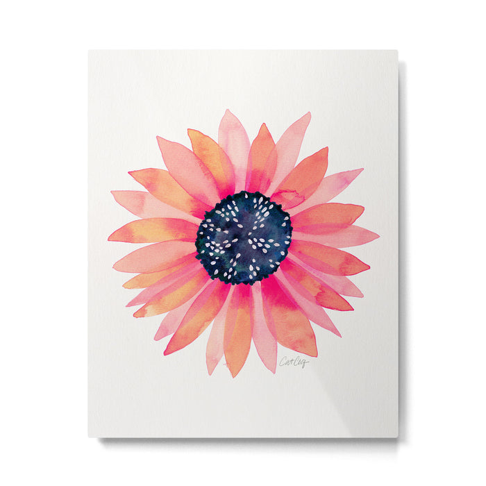 Single Sunflower â Pink & Indigo Metal Print Gallery Image 1