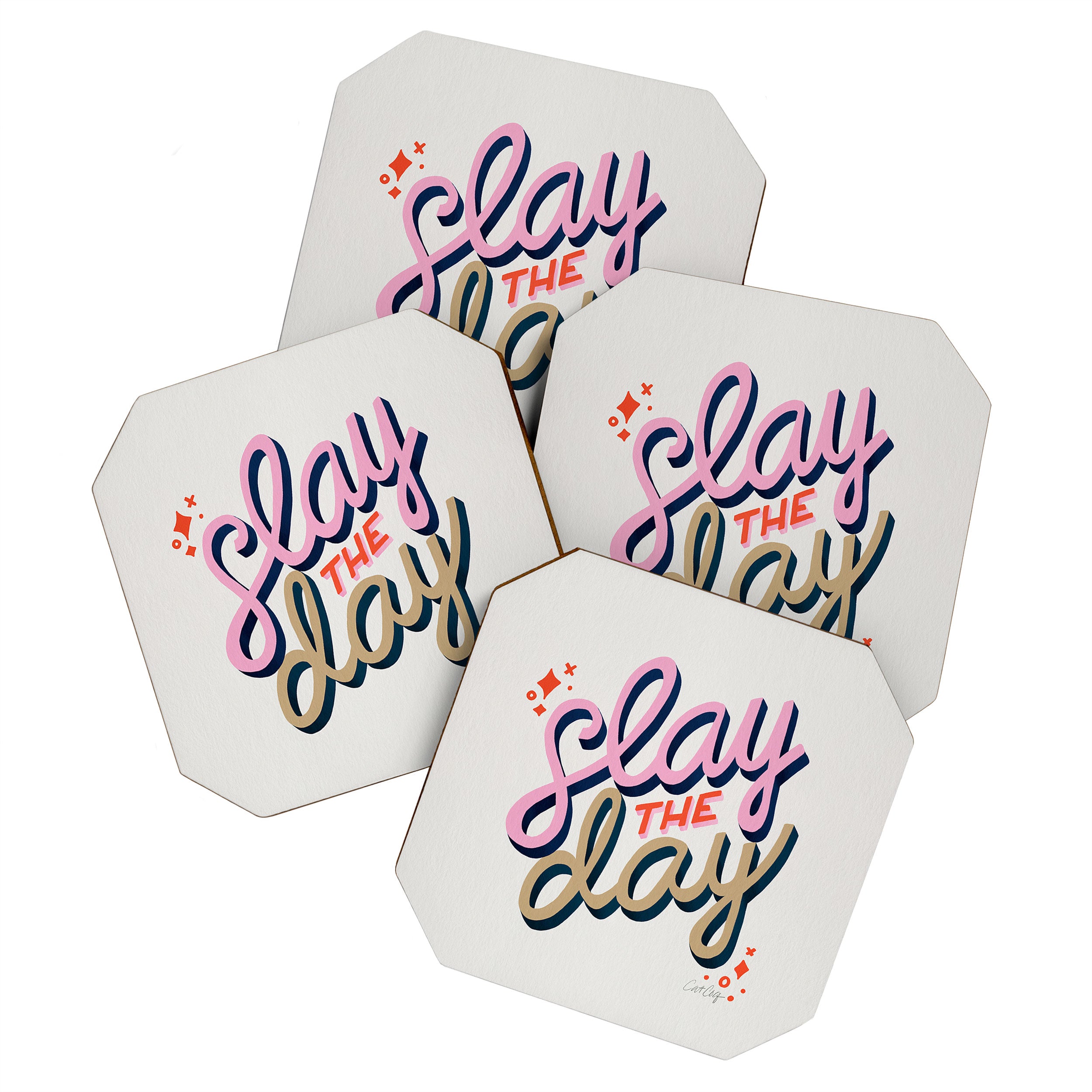 Slay the Day - Coral & Pink Coaster Gallery Image 1