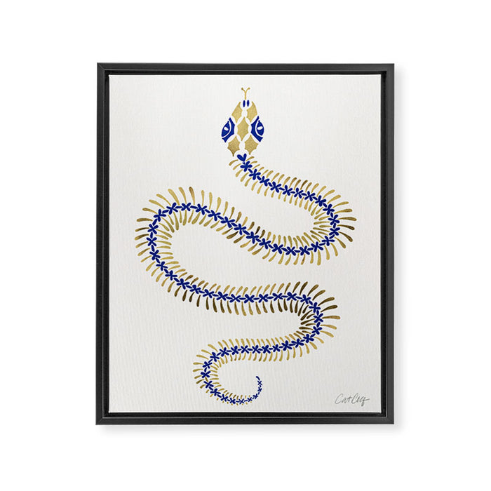 Snake Skeleton - Navy & Gold Palette Framed Canvas Print Gallery Image 1