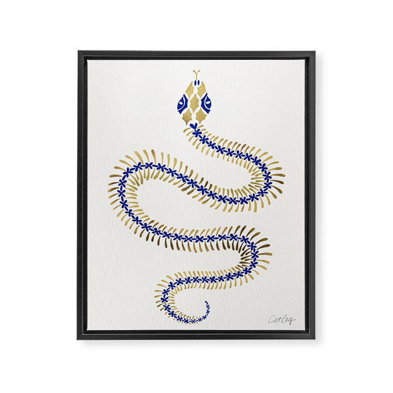 Snake Skeleton - Navy & Gold Palette Framed Canvas Print Gallery Image 6