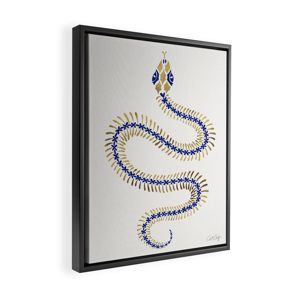 Snake Skeleton - Navy & Gold Palette Framed Canvas Print Gallery Image 2