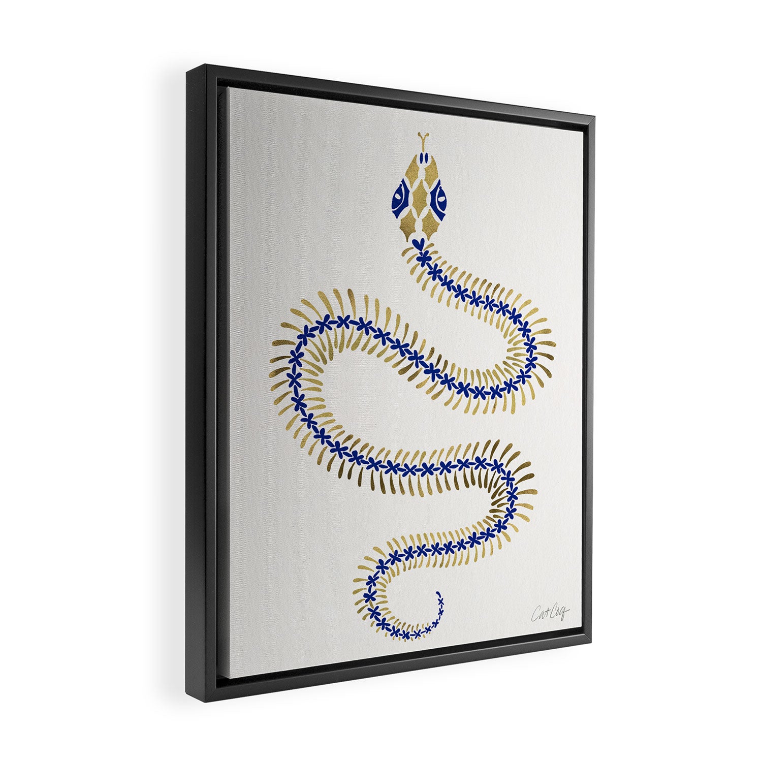 Snake Skeleton - Navy & Gold Palette Framed Canvas Print Gallery Image 2