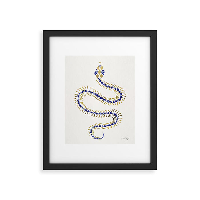 Snake Skeleton - Navy & Gold Palette Framed Art Print Gallery Image 1