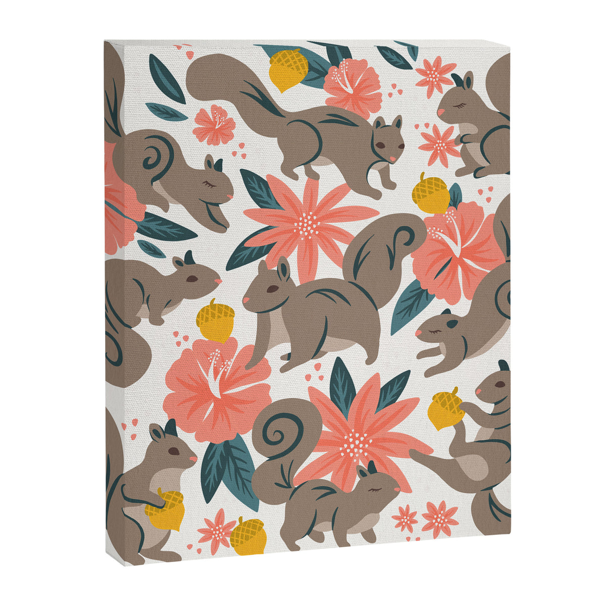 Squirrels & Blooms - Coral & Teal Canvas Print Gallery Image 8