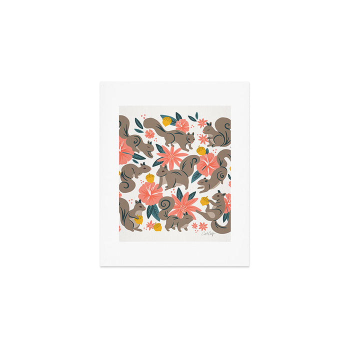 Squirrels & Blooms - Coral & Teal Art Print Gallery Image 1