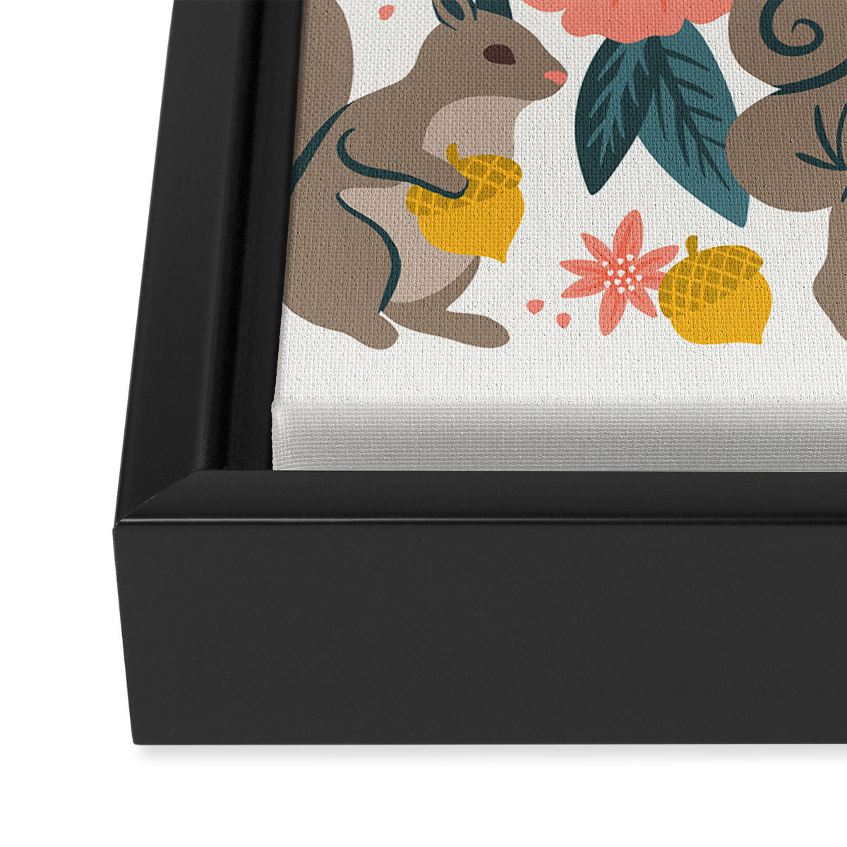 Squirrels & Blooms - Coral & Teal Framed Canvas Print Gallery Image 3