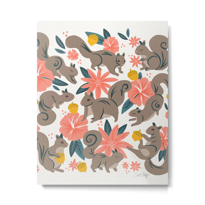 Squirrels & Blooms - Coral & Teal Metal Print Gallery Image 1