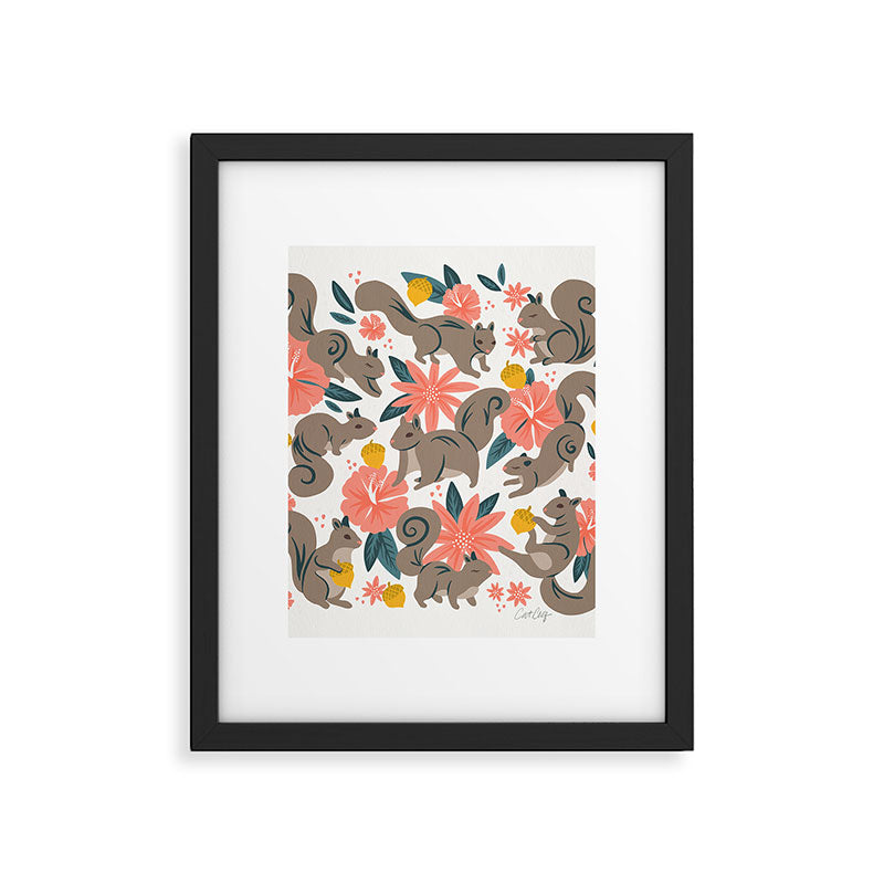 Squirrels & Blooms - Coral & Teal Framed Art Print Gallery Image 6