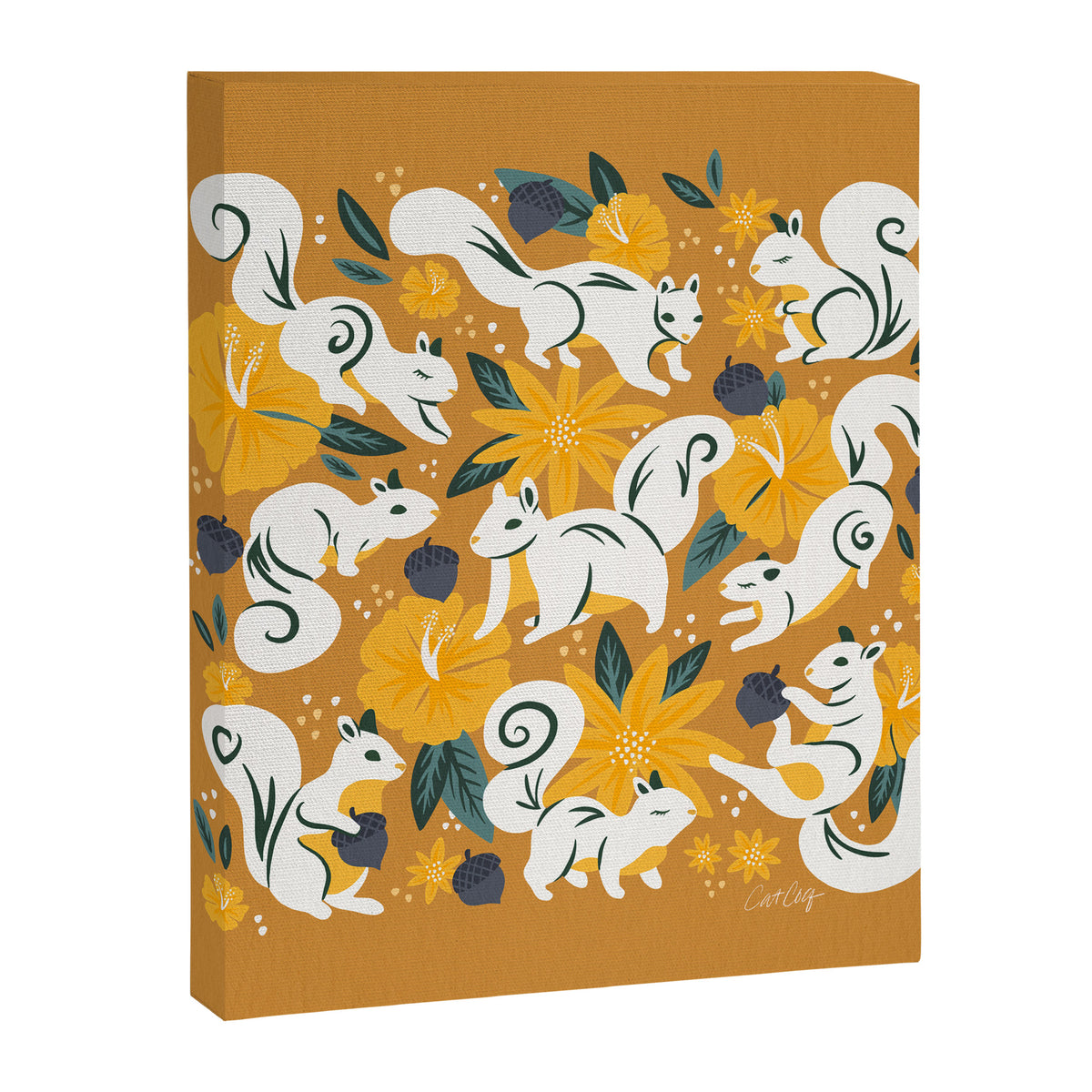 Squirrels & Blooms - Ochre Canvas Print Gallery Image 8