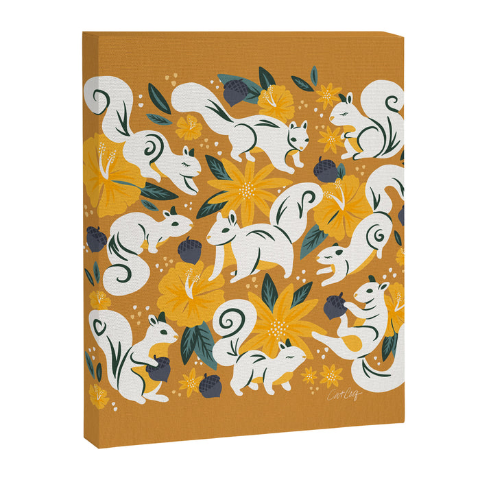 Squirrels & Blooms - Ochre Canvas Print Gallery Image 1