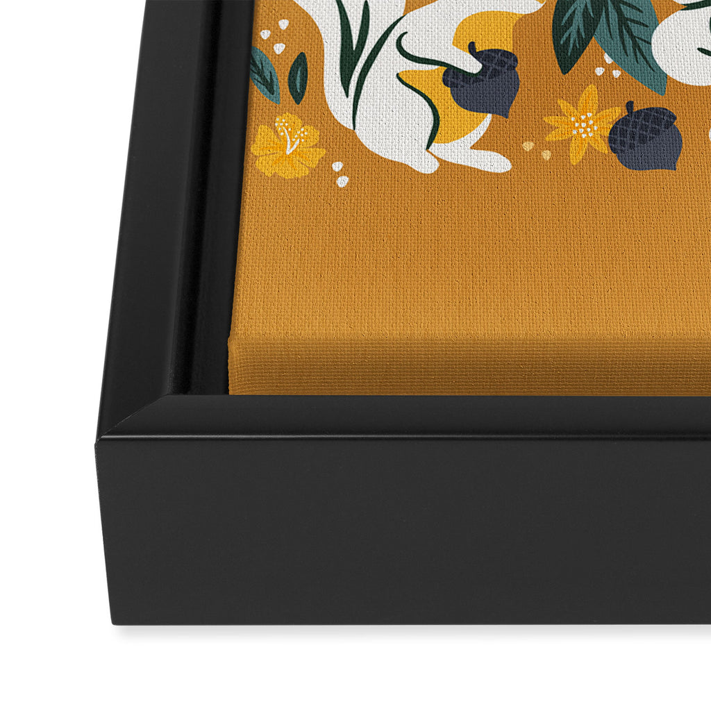 Squirrels & Blooms - Ochre Framed Canvas Print Gallery Image 3