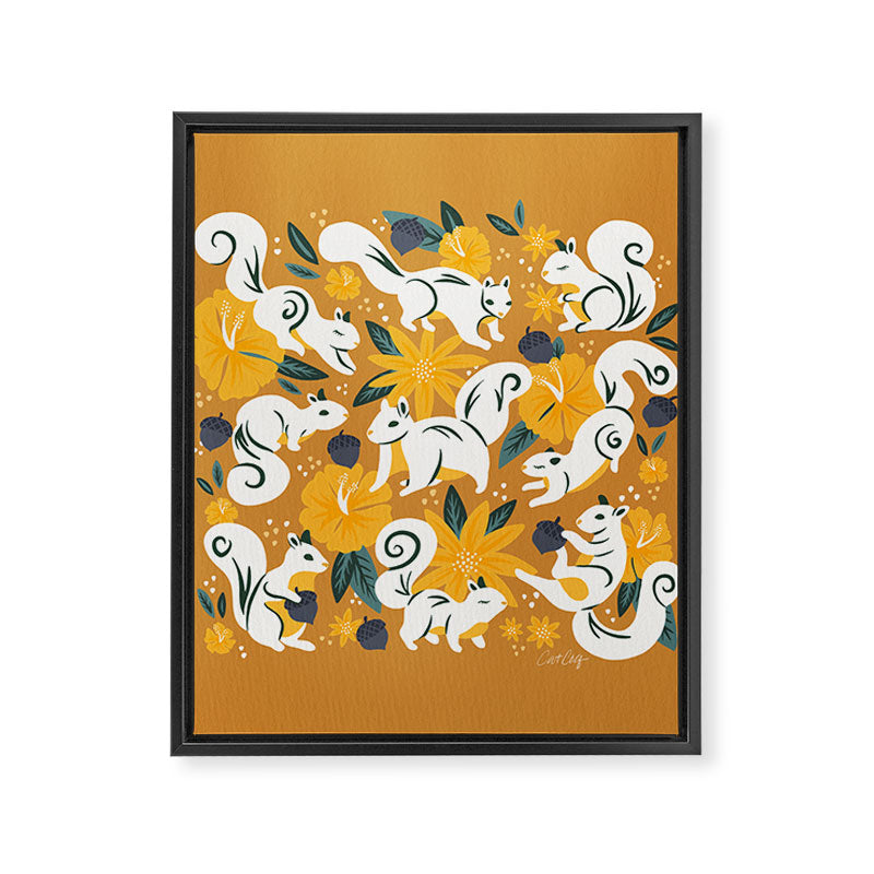 Squirrels & Blooms - Ochre Framed Canvas Print Gallery Image 8
