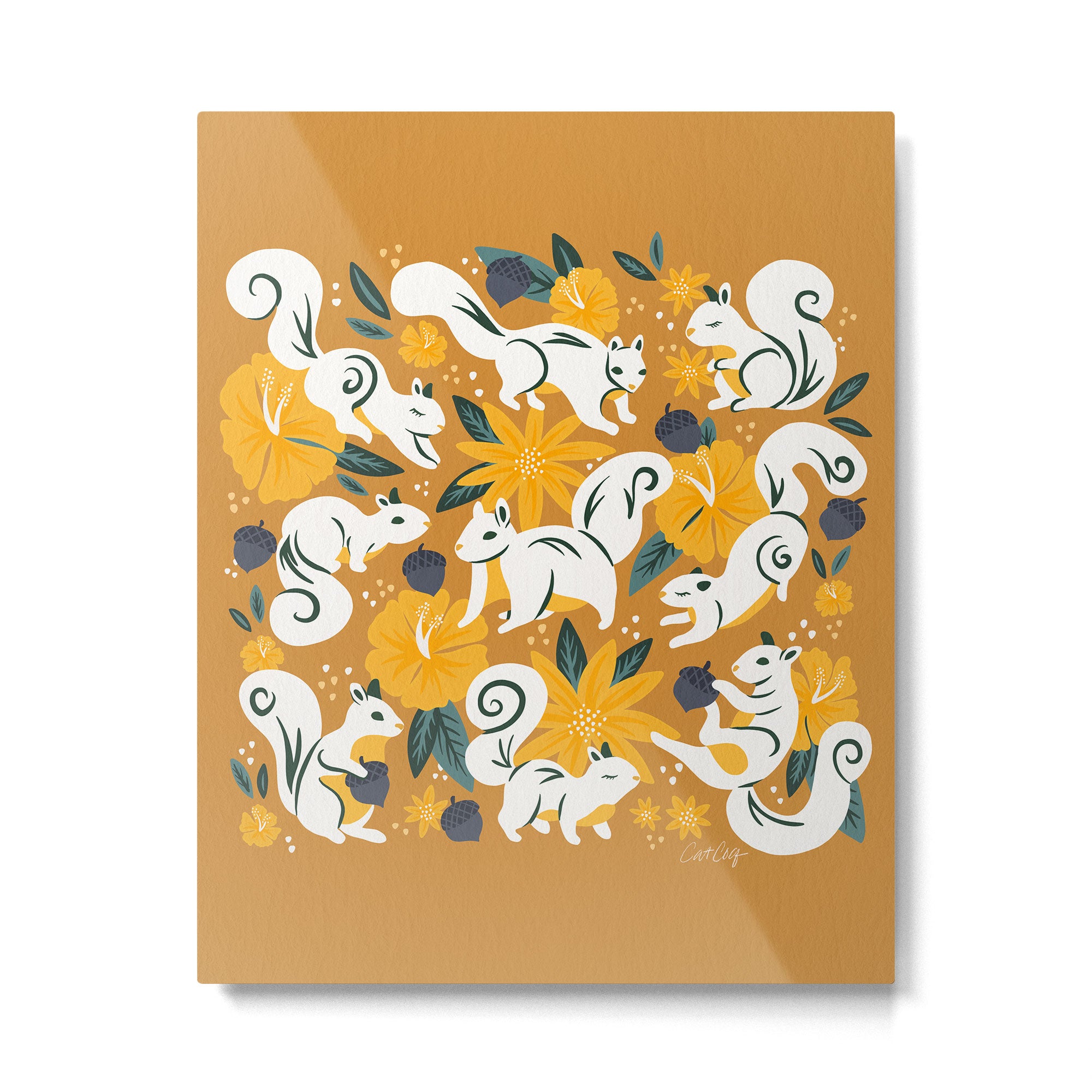 Squirrels & Blooms - Ochre Metal Print Gallery Image 6